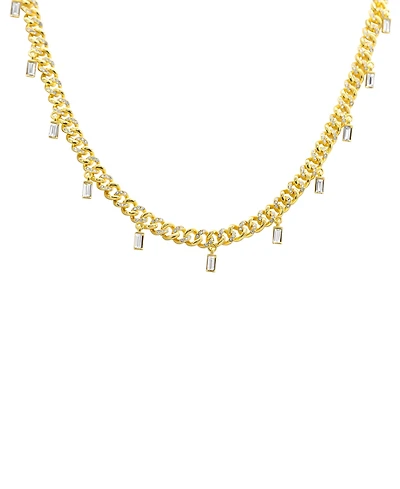 Adornia Gold-Tone Curb Chain Baguette Dangle Choker Necklace, 12-1/2" + 4" extender