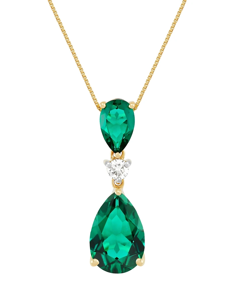 Grown With Love Lab Emerald (3-1/3 ct. t.w.) & Diamond (1/8 18" Pendant Necklace 14k Gold