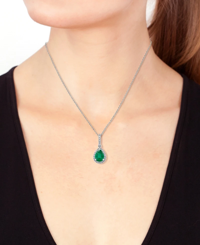 Effy Emerald (9/10 ct. t.w.) and Diamond (1/8 ct. t.w.) Drop Pendant in 14k White Gold, Created for Macy's