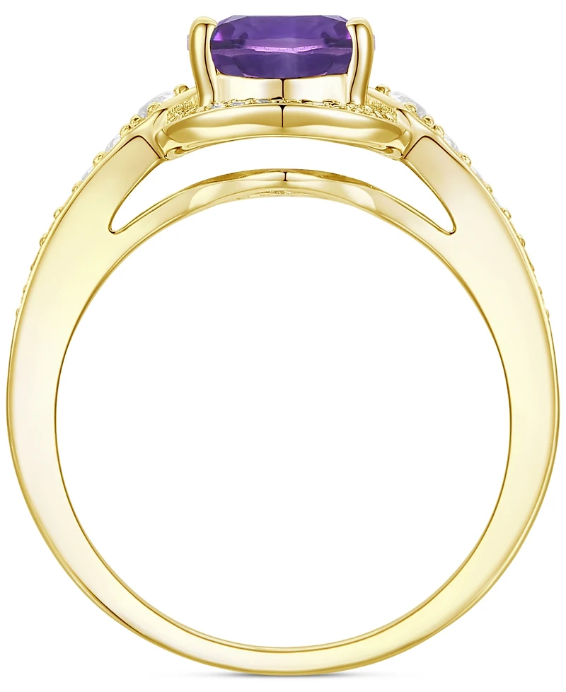 Amethyst (1-1/3 ct. t.w.) & Lab-Grown White Sapphire (1/4 Halo Ring 14k Gold-Plated Sterling Silver (Also Additional Gemstones)