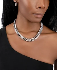 Adornia Silver-Tone Edgy Cuban Crystal Chain 18" Necklace