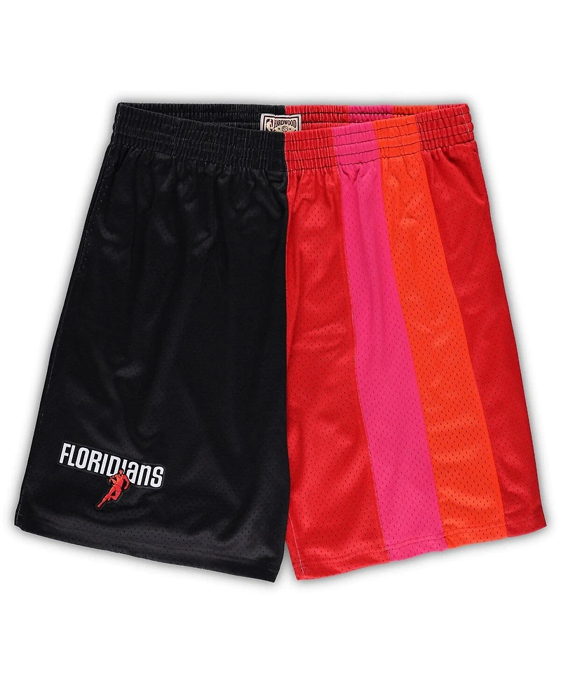Men's Mitchell & Ness Black, Red Miami Heat Big Tall Hardwood Classics Split Swingman Shorts