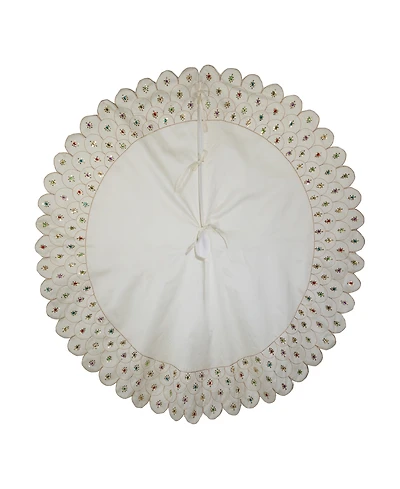 Kurt Adler 60" Beads Scalloped Ivory Embroidered Tree Skirt