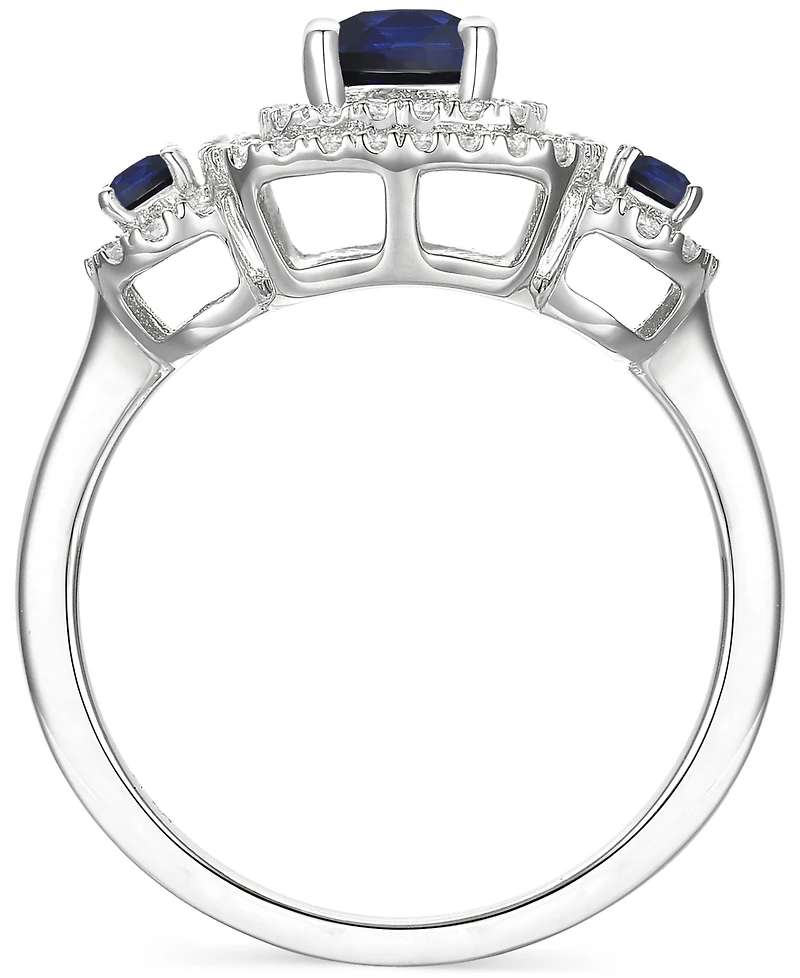 Lab-Grown Emerald (7/8 ct. t.w.) & White Sapphire (1/3 Double Halo Three Stone Ring (Also Additional Gemstones)