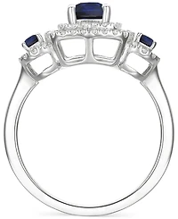 Lab-Grown Emerald (7/8 ct. t.w.) & White Sapphire (1/3 Double Halo Three Stone Ring (Also Additional Gemstones)