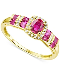 Lab-Grown Ruby (5/8 ct. t.w.) & Lab-Grown White Sapphire (1/10 ct. t.w.) Halo Statement Ring in 14k Gold-Plated Sterling Silver (Also in Lab-Grown Blu