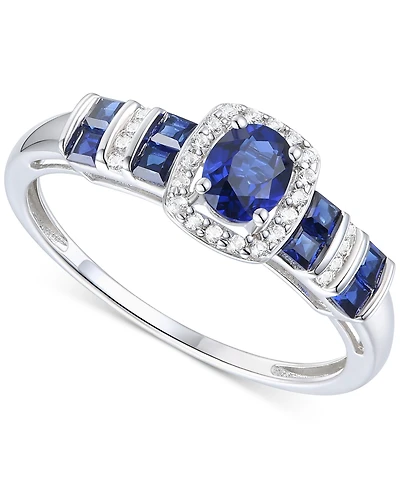 Lab-Grown Ruby (5/8 ct. t.w.) & Lab-Grown White Sapphire (1/10 ct. t.w.) Halo Statement Ring in 14k Gold-Plated Sterling Silver (Also in Lab-Grown Blu