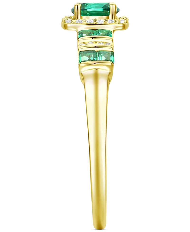 Lab-Grown Emerald (1/2 ct. t.w.) & Lab-Grown White Sapphire (1/10 ct. t.w.) Halo Ring in 14k Gold-Plated Sterling Silver