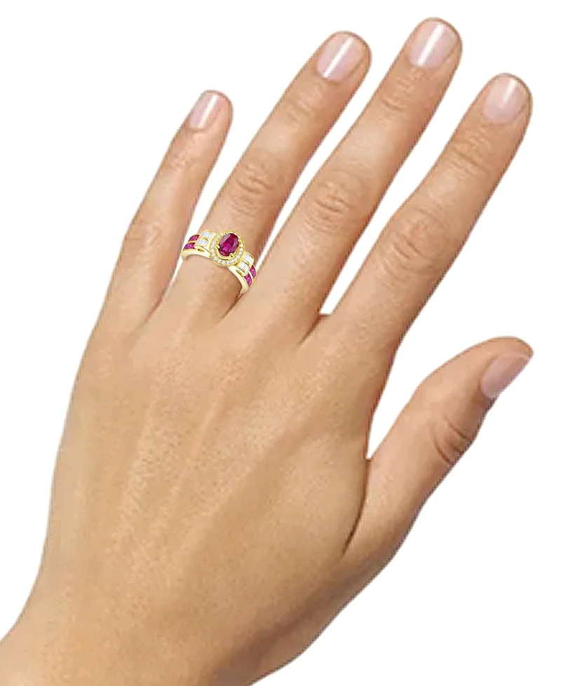 Lab-Grown Emerald (7/8 ct. t.w.) & White Sapphire (1/3 Statement Ring 14k Gold-Plated Sterling Silver (Also Additional Gemst