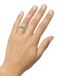 Lab-Grown Emerald (3/4 ct. t.w.) & Lab-Grown White Sapphire (3/8 ct. t.w.) Diagonal Row Statement Ring in 14k Gold-Plated Sterling Silver