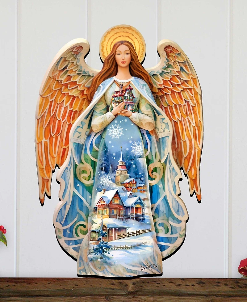 Designocracy Guardian Angel Christmas Door Hanger Wooden Door Decor G. DeBrekht