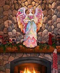 Designocracy Floral Angel Christmas Door Decor Wooden Wall Decor G. DeBrekht