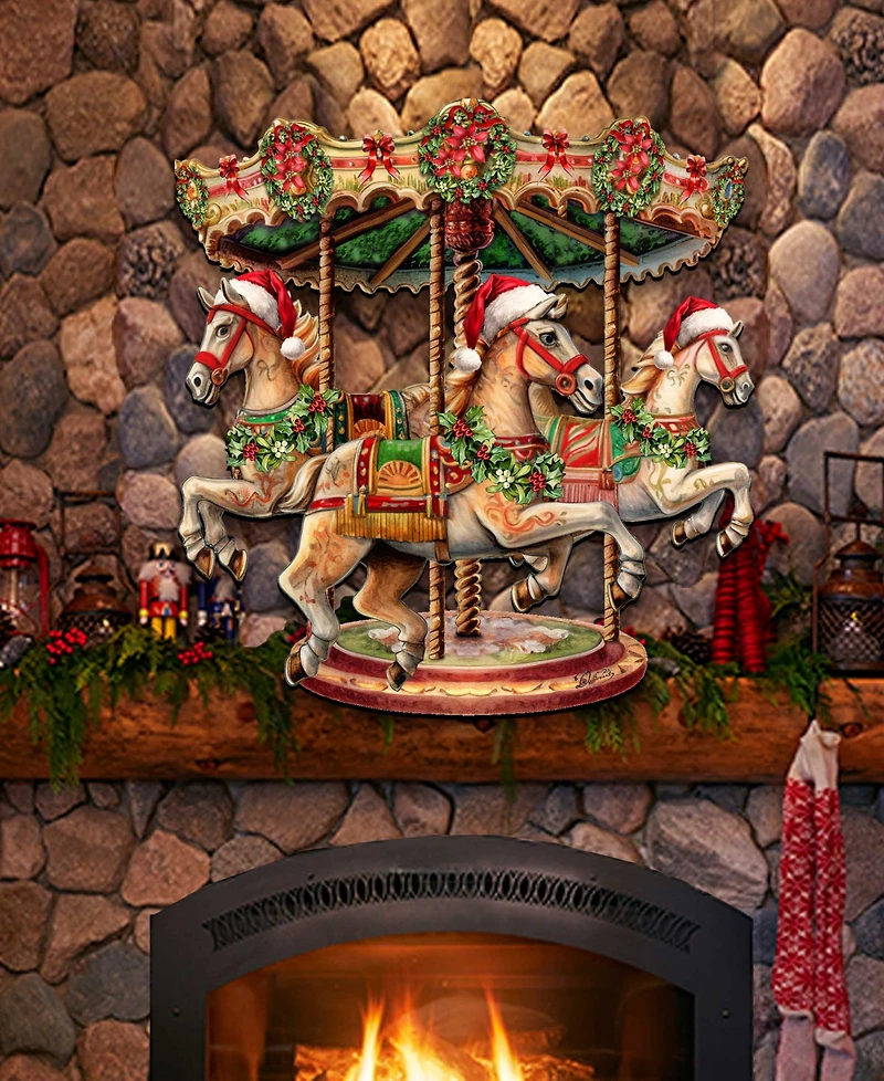 Designocracy Christmas Carousel Christmas Wooden Wall Decor Door Decor G. DeBrekht