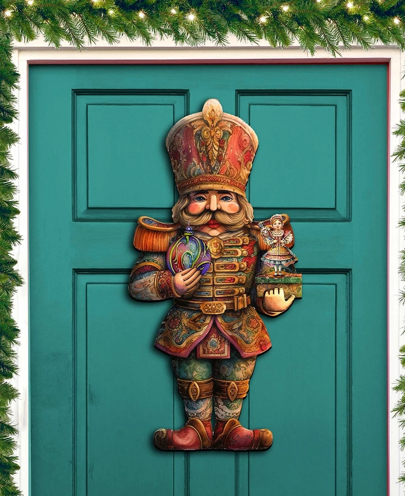 Designocracy Clara and Nutcracker Prince Christmas Door Hanger Wooden Door Decor G. DeBrekht