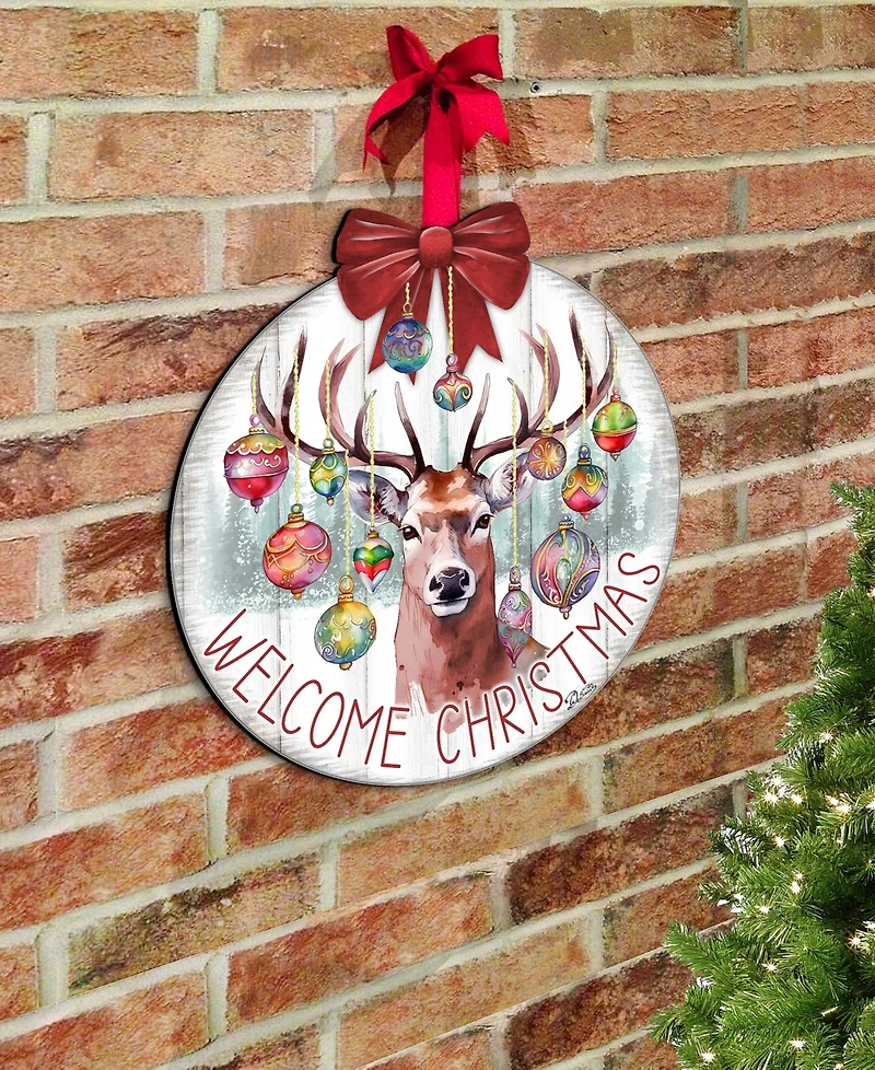 Designocracy Welcome Christmas Wooden Door Decor Welcome Sign Hanging Decoration G. DeBrekht