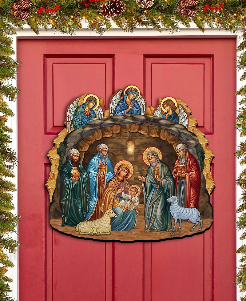 Designocracy Orthodox Nativity Scene Christmas Wooden Door Hanger Door Decor G. DeBrekht