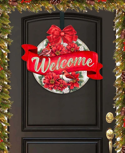 Designocracy Christmas Wreath Christmas Wooden Door Decor Welcome Sign G. DeBrekht