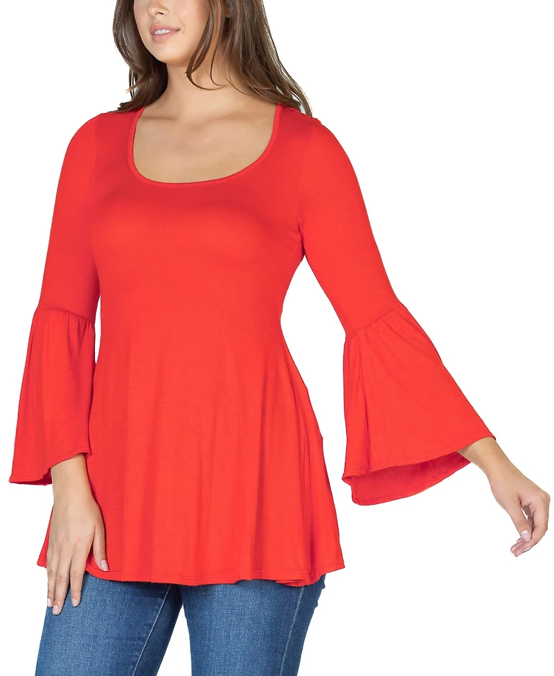 24seven Comfort Apparel Women's Bell Sleeve Flared Tunic Top
