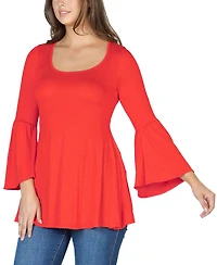 24seven Comfort Apparel Women's Bell Sleeve Flared Tunic Top