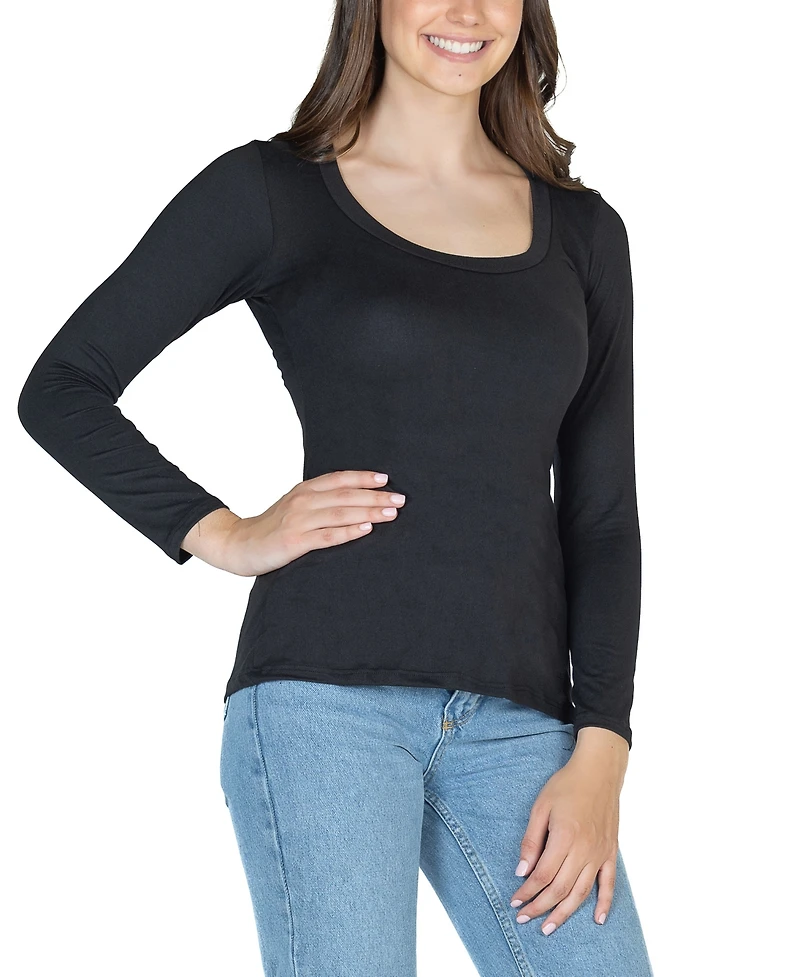 24seven Comfort Apparel Women's Long Sleeve Scoop Neck Top