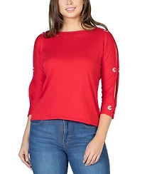 24seven Comfort Apparel Women's Three Quarter Cold Shoulder Grommet Top