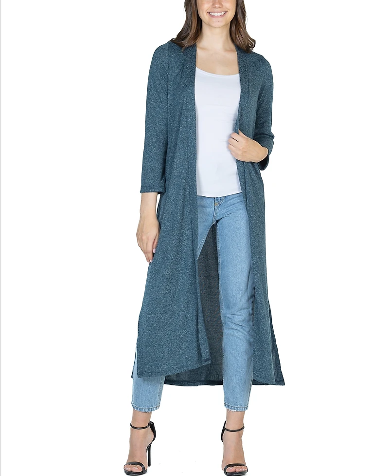 24seven Comfort Apparel Women's Long Duster Open Front Knit Cardigan Jacket