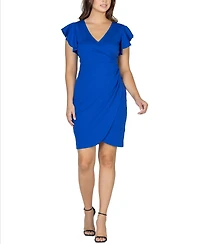 24seven Comfort Apparel Women's V-neck Ruffle Sleeve Knee Length Dress