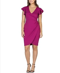 24seven Comfort Apparel Women's V-neck Ruffle Sleeve Knee Length Dress