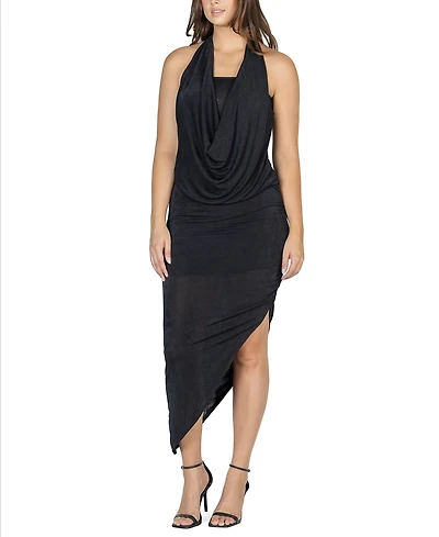 24seven Comfort Apparel Women's Long Asymmetrical Backless Halter Dress