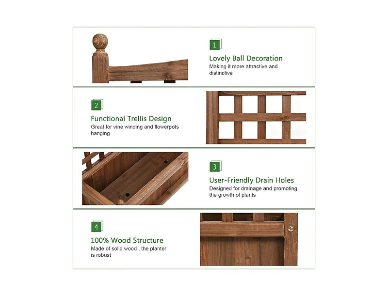 Solid Wood Planter Box with Trellis Weather-resistant Outdoor