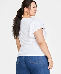 On 34th Trendy Plus Size Flutter-Sleeve Top, Created for Macy's