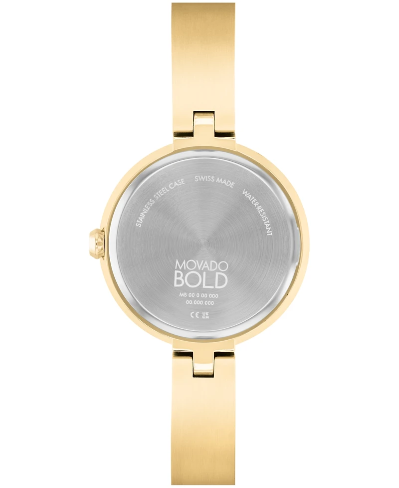 Movado Women's Bold Bangles Swiss Quartz Ionic Plated Light Gold-Tone 2 Steel Watch 28mm