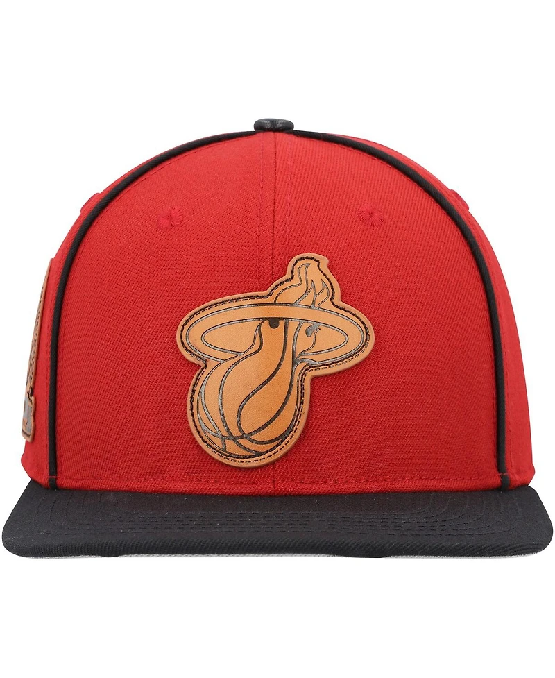 Men's Pro Standard Red, Black Miami Heat Heritage Leather Patch Snapback Hat