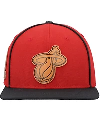 Men's Pro Standard Red, Black Miami Heat Heritage Leather Patch Snapback Hat