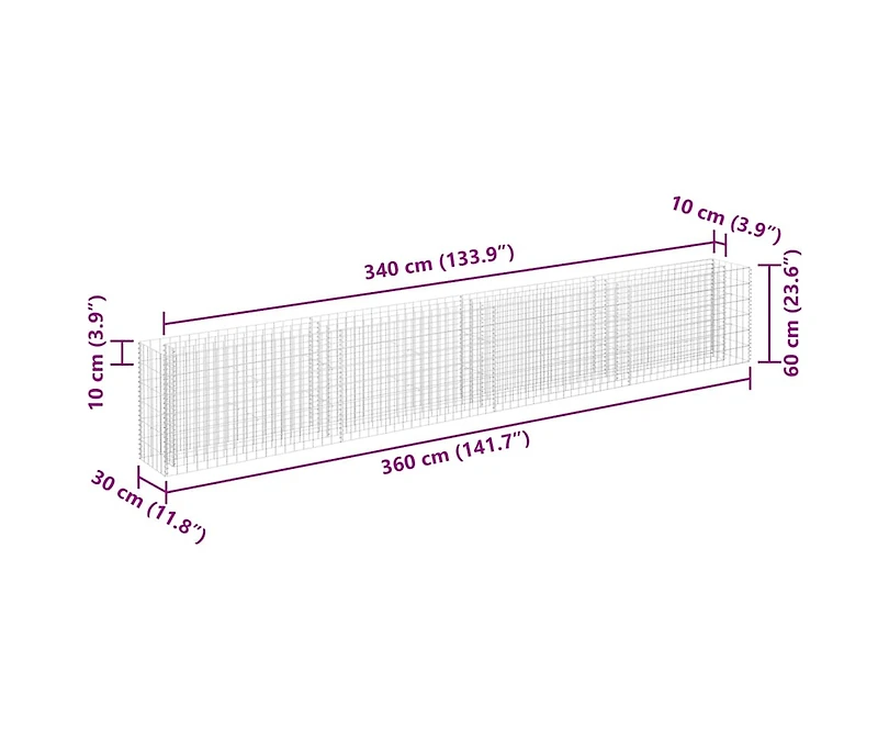 Gabion Raised Bed Galvanized Steel 141.7"x11.8"x23.6"