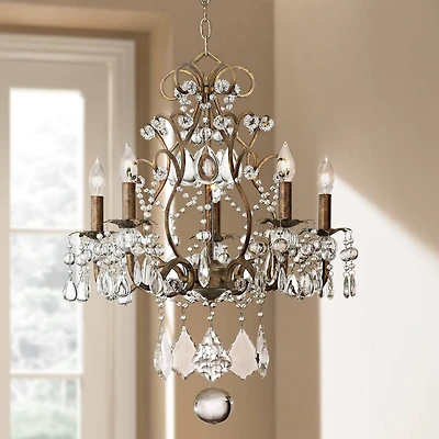 Vienna Full Spectrum Jolie Bronze Pendant Chandelier 19 1/2" Wide French Crystal Beaded 5-Light Fixture for Dining Room House Kitchen Island Bedr
