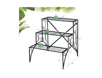 3-Tier Metal Plant Stand with Widened Grid Shelf for Porch Garden-Black
