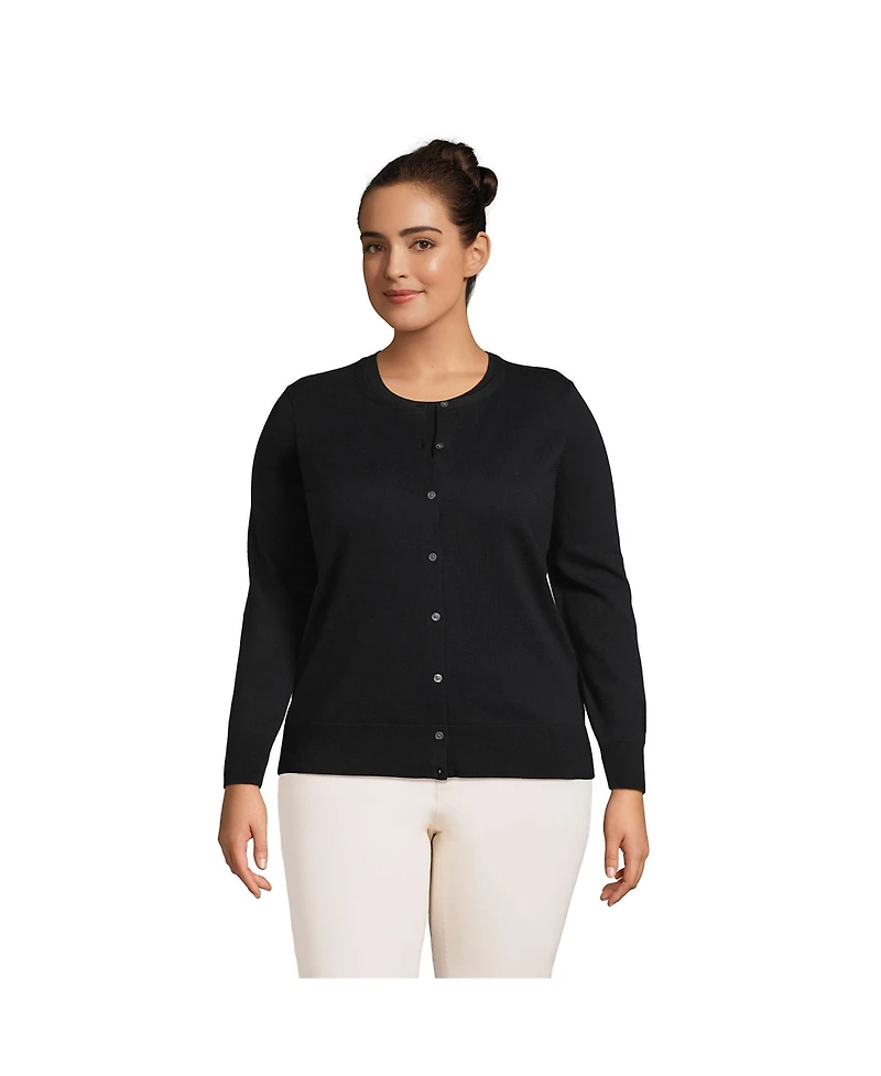 Lands' End Plus Fine Gauge Cotton Cardigan Sweater