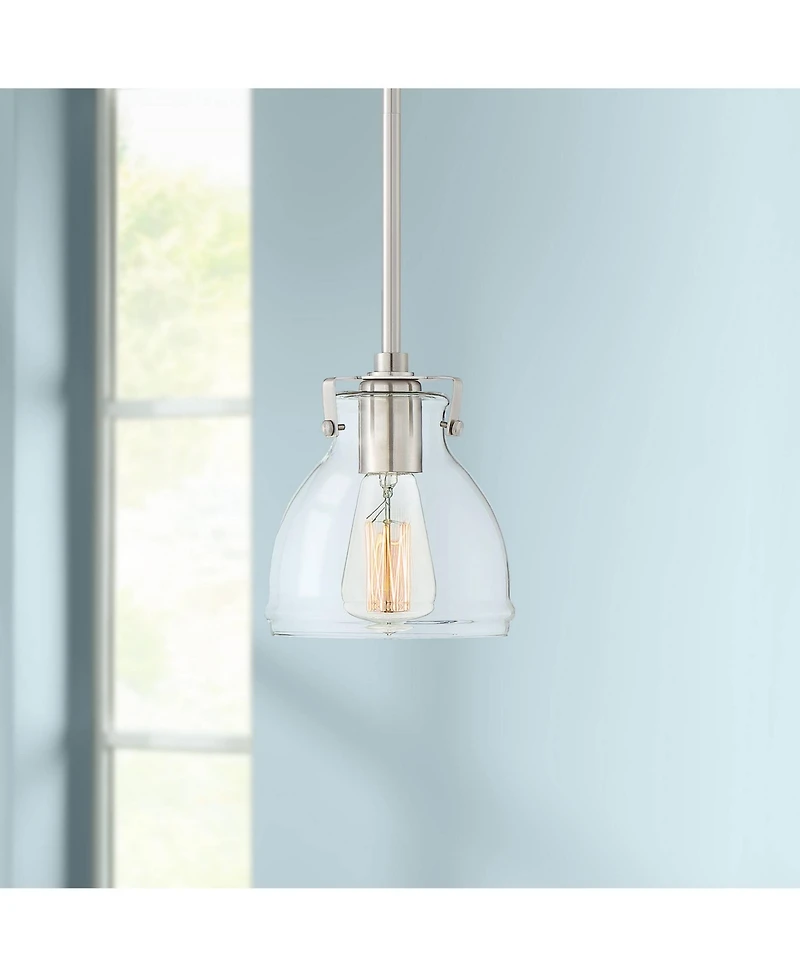Possini Euro Design Bellis Brushed Nickel Mini Pendant Light 6 1/2" Wide Modern Industrial Clear Glass Shade for Dining Room Home Foyer Kitchen I