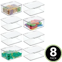 mDesign Plastic Playroom/Gaming Storage Organizer Box, Hinge Lid, 8 Pack, Clear, Usa Made