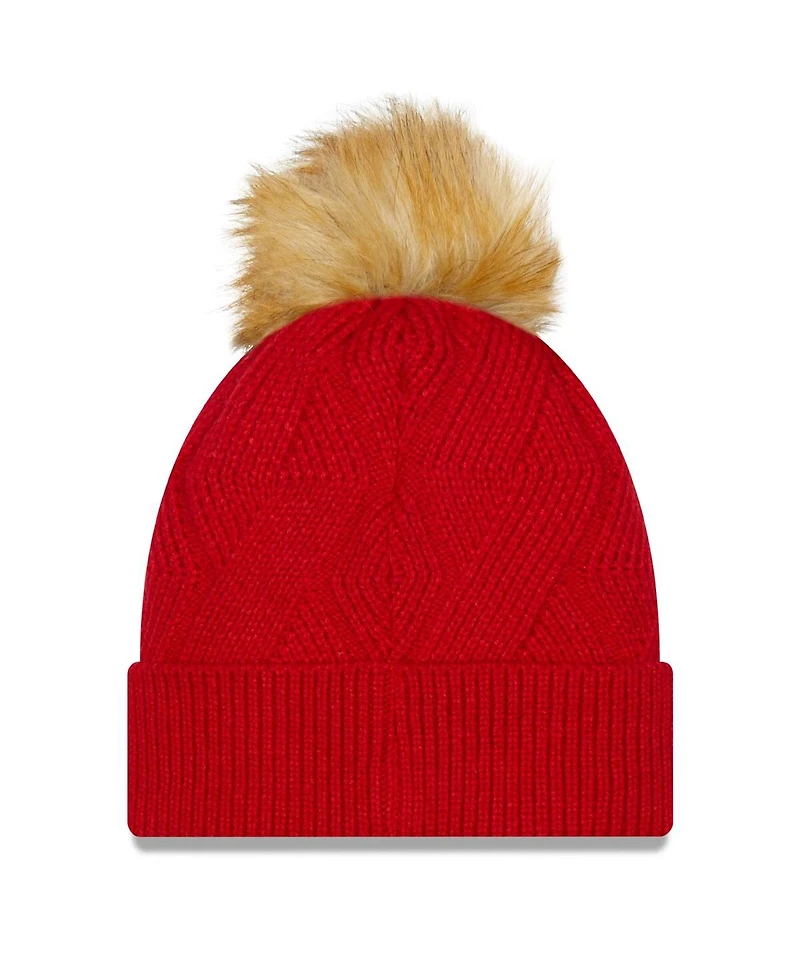 Women's New Era Red Tampa Bay Buccaneers Snowy Cuffed Knit Hat with Pom