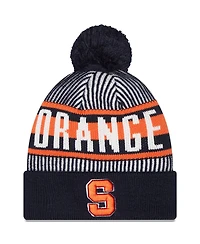 Men's New Era Navy Syracuse Orange Logo Striped Cuff Knit Hat with Pom