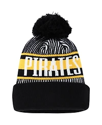 Big Boys and Girls New Era Black Pittsburgh Pirates Striped Cuffed Knit Hat with Pom