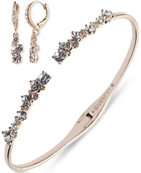 Givenchy Silver-Tone 2-Pc. Set Stone Scatter Cluster Cuff Bangle Bracelet & Matching Drop Earrings