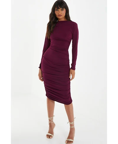 Quiz Women's High Neck Long Sleeve Midi Dress