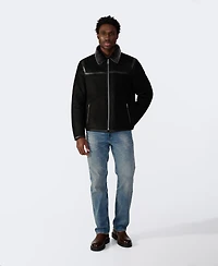 Furniq Uk Men's Leather Banded Sheepskin Casual Jacket