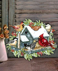 Designocracy Winter Cardinals Christmas Wooden Door Hanger Wall Decor S. Winget