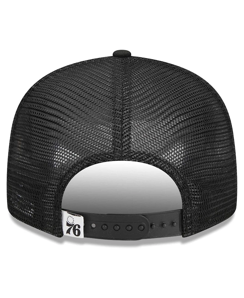 Men's New Era Black Philadelphia 76ers Evergreen 9FIFTY Trucker Snapback Hat
