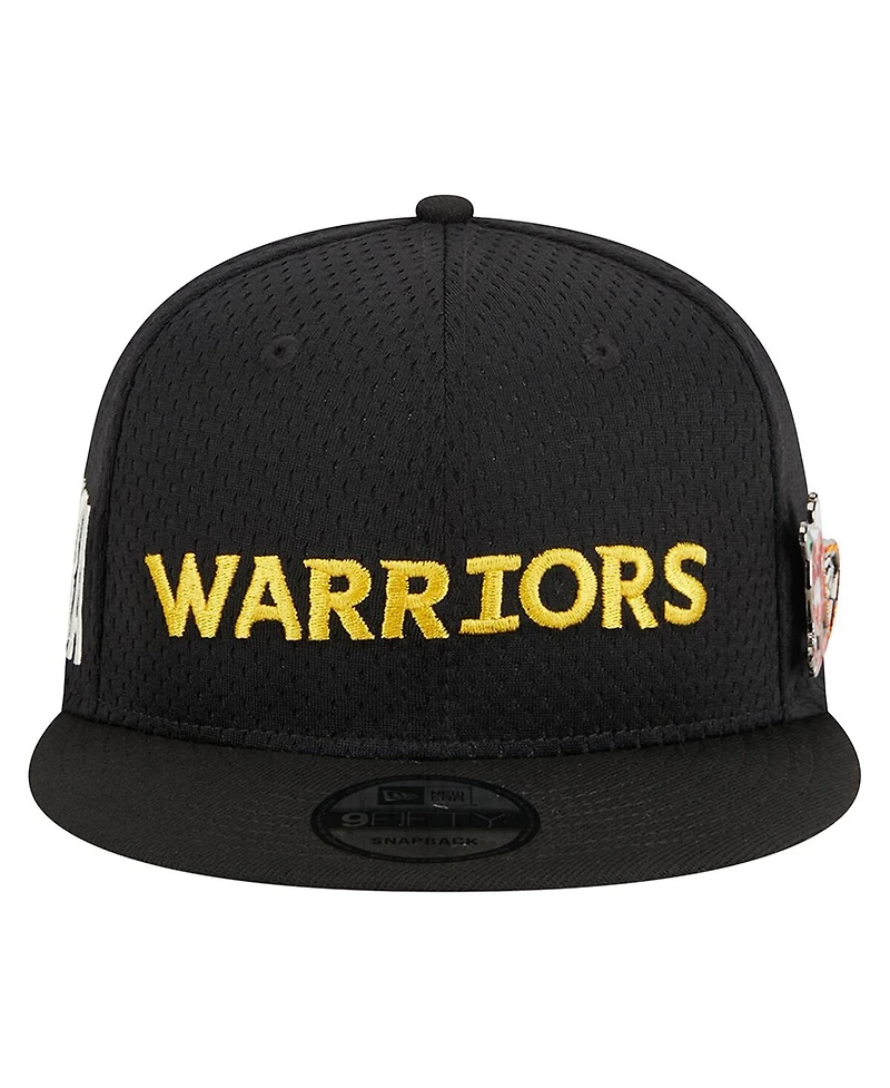 Men's New Era Black Golden State Warriors Post-Up Pin Mesh 9FIFTY Snapback Hat