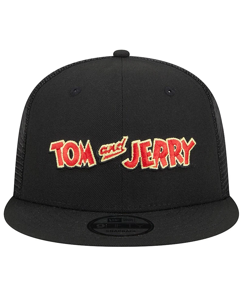 Men's New Era Black Tom and Jerry Wordmark Trucker 9FIFTY Snapback Hat